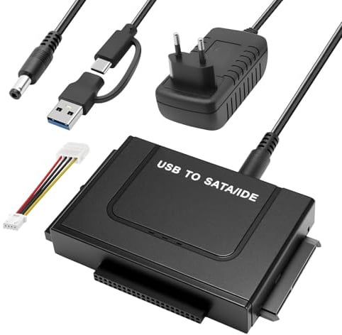 RUIZHI Adattatore per disco rigido da 6 Gbps, da USB 3.1 a IDE/SATA 2,5/3,5 pollici IDE SATAHDD, convertitore per cavo USB Windows 11/10/8/7/XP/Vista con alimentatore di rete 12 V/2 A, cavo SATA