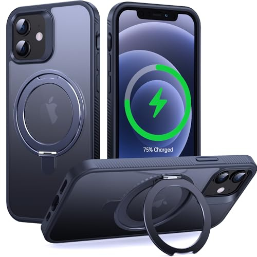 Supdeal Magnetic Stand Case for iPhone 12/iPhone 12 Pro, 6.1, Black | 360° Rotatable Ring Kickstand Holder, Compatible with MagSafe, Matte Translucent Non Slip Silicone Military-Grade Phone Cover