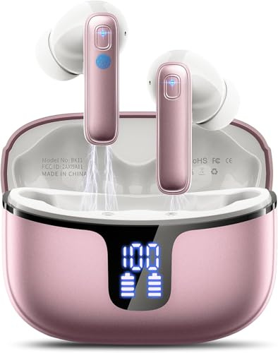 Cuffie Bluetooth, Auricolari Bluetooth Stereo HiFi, 2026 Cuffie Wireless In Ear con 4 ENC HD, Cuffiette Sport Touch Control, Cuffie Senza Fili con 40H Display LED, Earbuds per Android/iOS Rosa