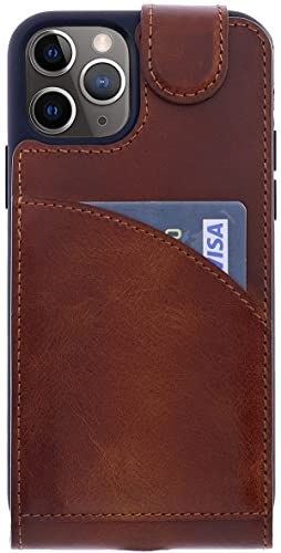 Burkley Flip Case Handyhülle für iPhone 14 Plus - Handytasche aus echtem Rindsleder, 360° Schutz mit Kartenfach - Stilvoll und praktisch (Sattelbraun)