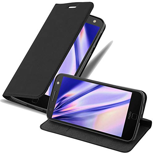 Cadorabo Hülle kompatibel mit Motorola Moto Z2 aus Premium Kunst Leder Flip Klappbare Stoßfeste Magnetische [Standfunktion] [Kartenfächern] Cover Hülle für Motorola Moto Z2 Tasche in Schwarz