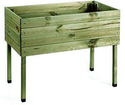 myGardenlust Hochbeet aus Holz - Kräuterbeet für Garten Terrasse Balkon - Pflanzkübel als Gemüse Beet - Pflanzkasten Groß Outdoor mit Fußkappen aus Kunststoff Grün imprägniert | 100x50 cm