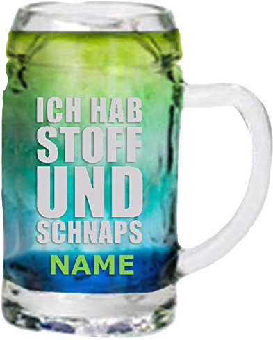 Anbobo Minimaß Schnapskrug mit individueller Gravur [Name] und [Motiv - Ich Hab Stoff Und Schnaps] - MeinGlas