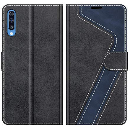 MOBESV Hülle für Samsung Galaxy A70 Handyhülle, Lederhülle mit Kartenfach, Klapphülle mit Ständer, Flip Case Handytasche Schutzhülle, Modisch Schwarz