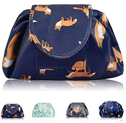Lazy Kosmetikbeutel mit Kordelzug Portable Große Kosmetiktasche Reisetasche Make up Beutel Aufbewahrung Organisator für Damen Mädchen (Goldfuchs)