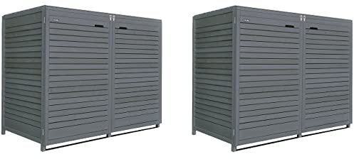 Lukadria Cache-poubelles en bois pré-imprégné gris clair avec paroi arrière Adria (4 tonnes) 120 l – 240 l