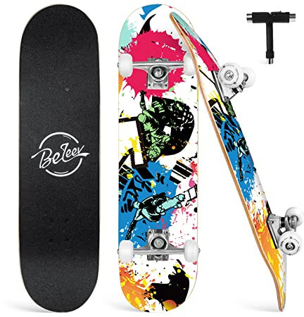 BELEEV Skateboard für Anfänger, Cruiser, 79 x 20 cm, 7 Schichten kanadischer Ahorn, Double Kick Deck Concave, Rot