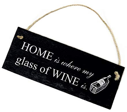 Schild Schiefertafel - Home is where my glass of Wine is - Dekoschild Wein 22x8cm | Dekolando Home Accessoires