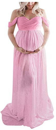 Vuncio Robe Enceinte Maternité Longue Sexy Robe de Soirée Mariage Grossesse Femme Élégant Robe Décontractée Maternité Vêtements Grossesse Shooting Photo (Rose, XL)