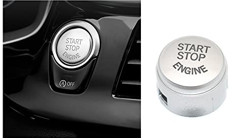 HIBEYO Car Start Stop Button ABS Cover Fits BMW 5 Series 6 Series 7 Series F01 F02 F10 F11 F12 Engine Ignition Switch Button Cover Inner Bezel Decorations One Button Start Button Accessories Silver