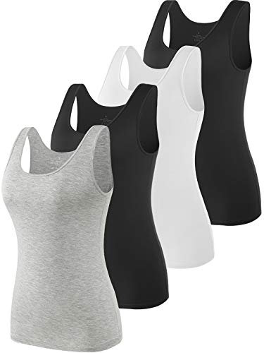 Ymmchy Tank Tops für Damen Unterhemd Stretch Workout Tops 4-er Pack Black/White/Black/Gray XXL