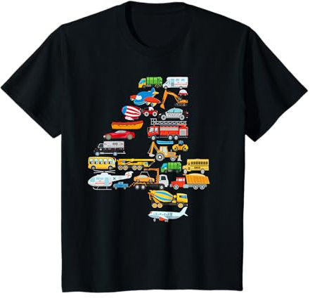 Kinder 4. Geburtstag für Jungen, Autos, Fahrzeuge, Feuerwehrauto T-Shirt