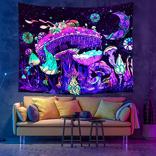 Lsimeru Fluoreszierend Wandteppich Psychedelic Pilze UV Licht Wandtuch Wandbehang Trippy Mushroom Aesthetic Hell Wanddeko Wandtücher für Schlafzimmer Wohnzimmer,150x200