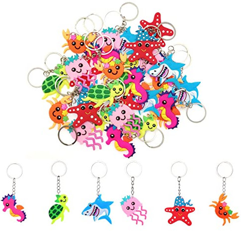 JZK 30 Pezzi Portachiavi Portachiavi Vita Marina per Bambini, Portachiavi in Silicone per Bomboniere per Feste di Compleanno per Bambini, Riempitivi per Sacchetti per Feste per Bambini