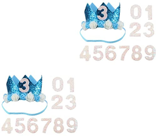 Tofficu 2 Sätze Digitale Geburtstagskrone DIY Geburtstag Partyhüte Selber Machen Geburtstag Prinzessin Tiara Geburtstagsparty-Hut Anzahl Oxford-Stoff Geburtstagsparty Liefert Kind