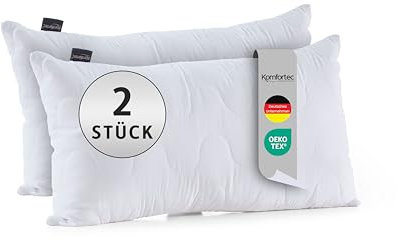 Komfortec Kopfkissen 40x80 cm 2er Set, Höhenverstellbar Gesteppt Kissen, Oeko-TEX Zertifiziert, Allergiker geeignet