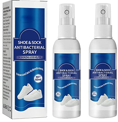 Shoe & Shock Antibakterielles Deo-Spray Fußgeruchsentferner Schuh-Deodorierer, Mehrzweck-Fußgeruchskontrolle, Geruchsfresser für Schuhe, Turnschuhe, Stiefel, Sandalen (2 Stück)