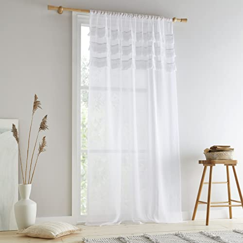 Pineapple Elephant Izmir Tassel 55x90 Inch Slot Top Voile Curtain Panel White