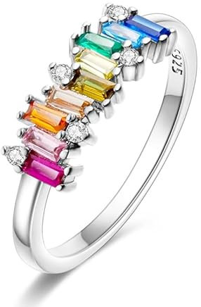 QIKAOLA Sterling Silber Ringe für Frauen Bunte Statement Ringe Cubic Zirkonia Ringe Stapelbar Vintage Ringe Ringe Größe 6-9