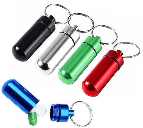 5 Piezas Pastillero De Aluminio Con Llavero Pastillero Portátil Pastillero A Prueba De Agua Botella De Medicina Para Viajes De Campamento Al Aire Libre (Cinco Colores)