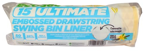 15 Ultimate Embossed Vanilla Scented Kitchen Drawstring Swing Bin Liners 50 Litre