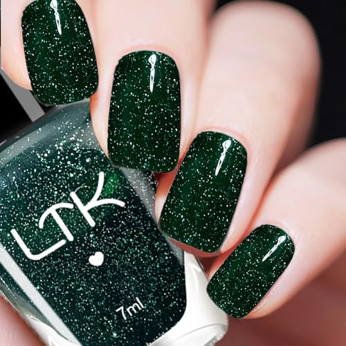 TBeautfave Emerald Green Nail Polish, Glitter Green Nail Polish Quick Dry Long Lasting Nail Varnish - Water Based No Need Cure Nail Paint Non-Toxic Breathable for Home Manicure
