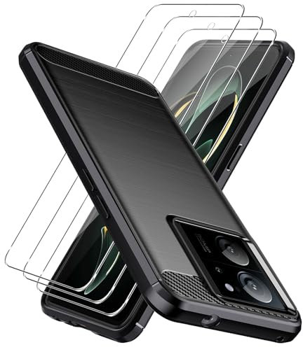 GEJEFA Funda para Xiaomi 13T/Xiaomi 13T Pro + Protectores de Pantalla in Cristal Templado, Silicona TPU Ultrafino Anti-Choque Bumper Case Carbon de Fiber Funda - Negro