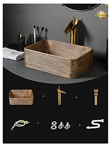 GLigeT Waschtisch Retro Kunst-Badezimmer-Schiffs-Waschbecken, chinesisches Rechteck 15,7 x 11,8 * 5.1 Badezimmer-Porzellan-Keramik-Schiffs-Waschbecken Waschbecken (Color : B)