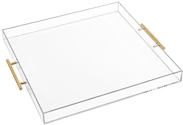 NITINOL Bandeja grande de acrílico transparente de 21 x 21 pulgadas con asas, a prueba de derrames, para mesa de café, baño, cocina, oficina