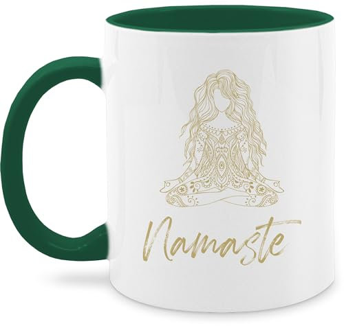 Tasse Tassen 325ml - Namaste Yoga Spiritual Mandala - 325 ml - Dunkelgrün - meditations yoga-tasse joga wellness teetasse yoga+tasse meditation tee geschenke fans motivtasse für alles motiven mit