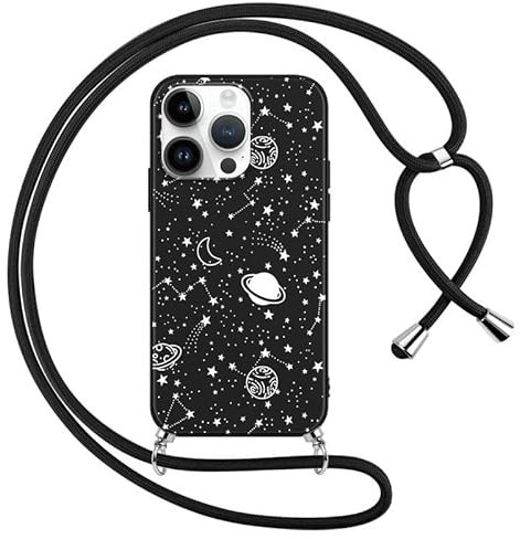 Foonary Coque pour Apple iPhone 11 Pro Max avec Cordon de Collier, Aesthetic Planète Motif Étui Housse Réglable Lanyard Corde, Silicone Antichoc Protection Case pour iPhone 11 ProMax 6,5, Noir Chaîne