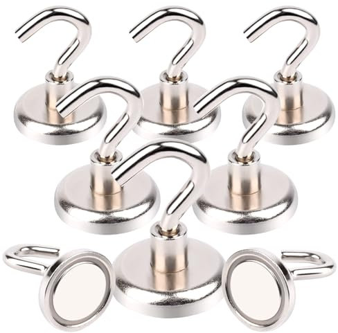 MIN CI 8pcs Imanes Potentes, 32mm Ganchos Magnéticos, Imanes Neodimio con Gancho 38kg, Imán de Neodimio, Imanes Redondos, Ganchos Magnéticos para Barbacoa, Techo, BañO, Toalla