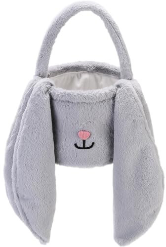 Sea Team Osterhasen Korb für Eier Jagd, Ostereier Eimer, Sammler, kleine Plüsch Einkaufstasche mit Kaninchenohren für Kinder, Ostertage Dekoration, Party, Feiertage, Grau