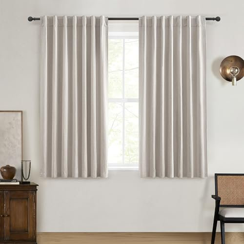 QJmydeco Cortinas opacas de longitud corta para dormitorio, 160 cm de largo, bonitas cortinas térmicas transversales de cocina con ganchos para pista/pestaña trasera, ventana de sótano, color crema
