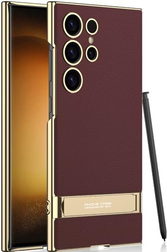 SOUTEM per Samsung Galaxy S24 Ultra Custodia Pelle Vegana con 4 Modalità Cavalletto Regolabile, Sottile Flessibile Morbida Presa Lusso Vegan Sottile Antiurto Cover per Samsung S24 Ultra(Rosso)