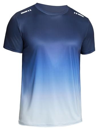 Weardear Sport Tshirts Herren Funktionsshirt Schnelltrocknend Atmungsaktiv Trainingsshirt Kurzarm Laufshirt Farbverlauf Gym T-Shirt Herren Blau XXL