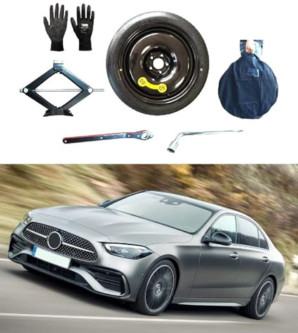 18 Notrad Set kompatibel mit Mercedes C-Klasse mit Wagenheber, Schlüssel, Handschuhe und Tasche