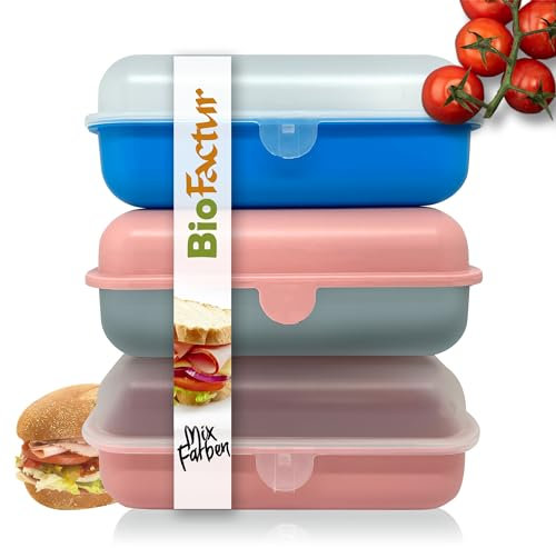 BioFactur Brotdose Erwachsene,Kinder | 3er Jausenbox Kinder | BPA Frei Vesperbox | Butterbrotdose SpüLmaschinenfest | Austauschbarem Deckel | Frühstücksbox | Made in Germany (3 er Pink-Türkis)