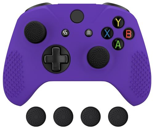 eXtremeRate PlayVital Soft Anti-Slip Purple Silicone Controller Cover Skins for Xbox One X Controller and Black Thumb Grips Caps Protective Case for Xbox One X S Controller - Controller NOT Included