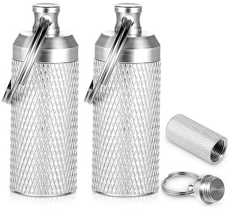 2 STK Pillendose Schlüsselanhänger,Wasserdichte Kapsel Pillendose,Kleine Pillendose Metall,Mini Kapsel Pillendose,Outdoor Tragbare Tablettendose,Metall pillenbox,für Reise Camping Angeln Speicherung