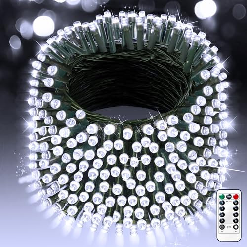 XURISEN Outdoor Fairy Lights, 156M 1300 LED Christmas Tree Lights Plug in 8 Modes Remote Control Mains Powered Waterproof String Lights for Garden,Patio,Wedding,Indoor Party Decorations (Cool White)