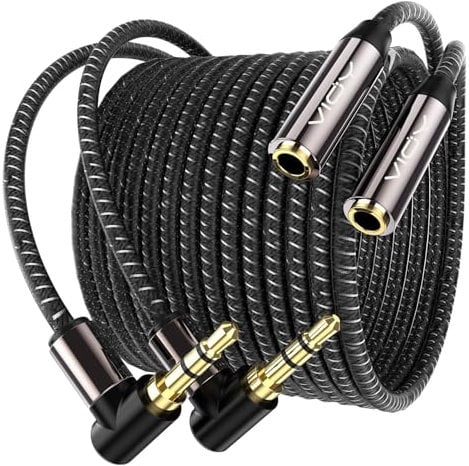 VIOY Headphone Extension Cable [2Pack 2M+2M]-Right Angle 3.5mm Male to Female Aux Extension Cord Copper Shell Bradid Earphone Extender Compatible with Laptop PC iPhone iPad etc