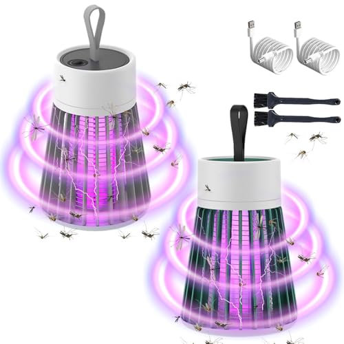 2 Stück Insektenvernichter Elektrisch, Mückenfalle Elektrisch, Mückenlampe Wiederaufladbarer, 365 nm Fliegenfalle elektrisch, Insektenlampe Akku, Mozzguard Zapper für Innen, Außen, Grau, Grün