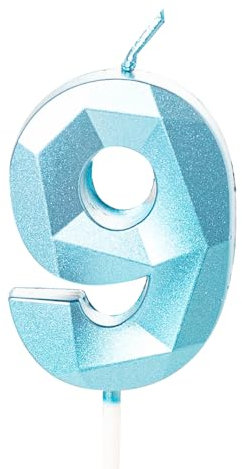 Blaue Kerze zum 9. Geburtstag für Kuchen, Tortenaufsätze zum 9. Geburtstag