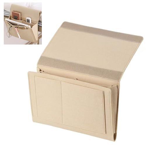 GMYIAK Nachttisch-Organisator, 5 Fächer Filz Nachttisch-Organisator, Haus Schlafzimmer Wohnzimmer College Schlafsaal Nachttisch hängende Veranstalter Wasserflasche, Magazin, Telefon, Gläser (Beige)