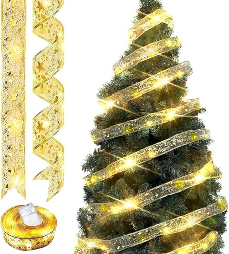 Weihnachtsbaum dekoband 5cm x 10m Goldenes Band Weihnachtsbaum Band Weihnachtsband Spitzenband Dekor Glänzendes Band Für Weihnachten Garten Urlaub Party Weihnachtsbaum