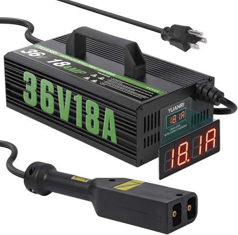 EZGO TXT 36 Volt 18 Amp Golf Cart Charger with LCD Display EZGO Golf Cart 36V Battery Charger for 16ft Lead-Acid Battery, 36 Volt EZ-go Charger