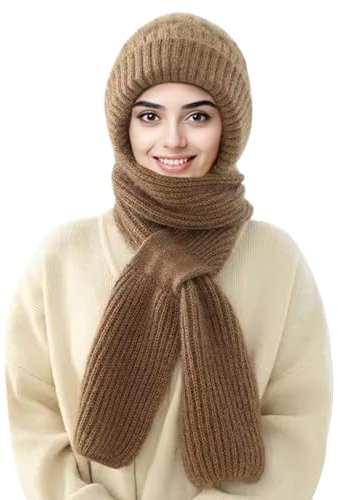 Wantonfy Mütze Schal Sets Damen Ohrenschützer Set Gestrickt Beanie Winter 2 in 1 Set