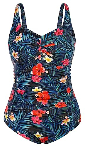 Hanna Nikole Women Plus Size Sport Beach One Piece Swimsuit Breathable One Piece Swimwear Red Flowers