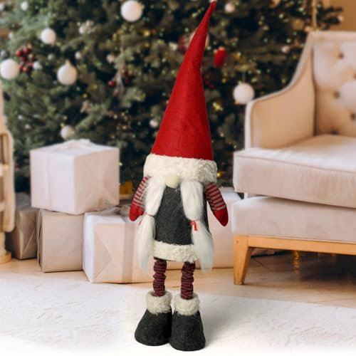 Gravidus Höhenverstellbarer Weihnachtswichtel mit Teleskopbein, 70-100 cm, Weihnachtsdeko, Wichtelfrau und Wichtelmann in Rot und Grau (Mutter)